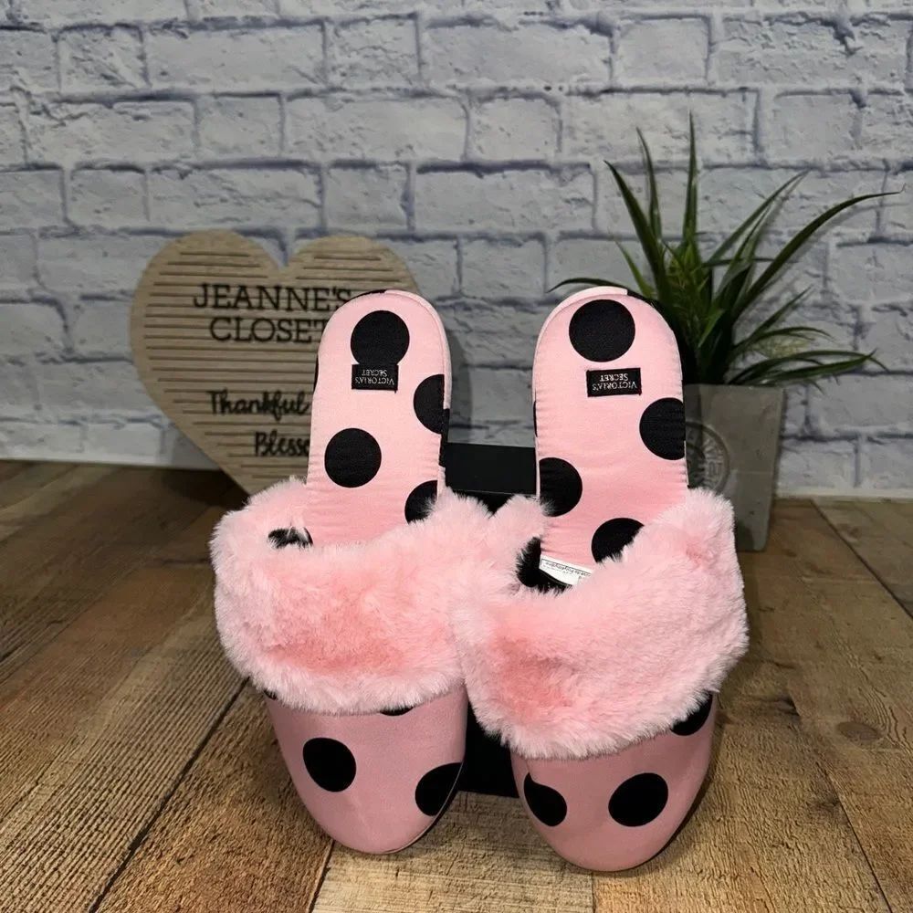 Victoria Secret Pink Slip On Slippers with Black Dots Size Large